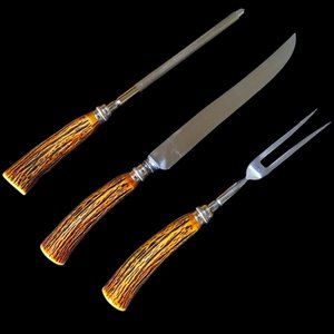 Vintage 50s/60s Englishtown Meat Carving 3pc Set Faux Antler Handles England